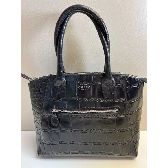 Osprey London black croc embossed leather shoulder bag - Picture 3 of 10